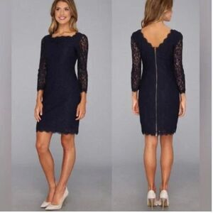 Adrianna Papell Navy‎ Quarter Length Sleeve Lace Dress Size 16 NEW
